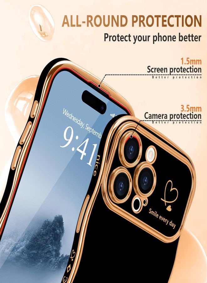 جراب LCHULLE لهاتف iPhone 16 Pro للنساء والفتيات، جراب هاتف بتصميم لطيف على شكل قلب مموج، غطاء حماية للكاميرا مقاوم للصدمات لهاتف iPhone 16 Pro مقاس 6.3 بوصة، أسود - Image 4