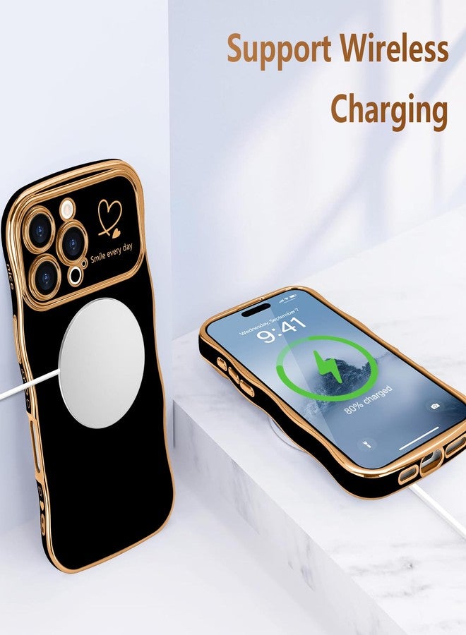 جراب LCHULLE لهاتف iPhone 16 Pro للنساء والفتيات، جراب هاتف بتصميم لطيف على شكل قلب مموج، غطاء حماية للكاميرا مقاوم للصدمات لهاتف iPhone 16 Pro مقاس 6.3 بوصة، أسود - Image 5