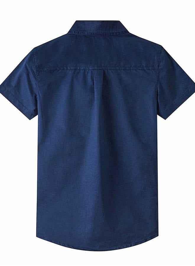 Spring&Gege Boys' Short Sleeve Dress Shirts Formal Uniform Woven Solid, Navy Blue, 9-10 Years - Image 4