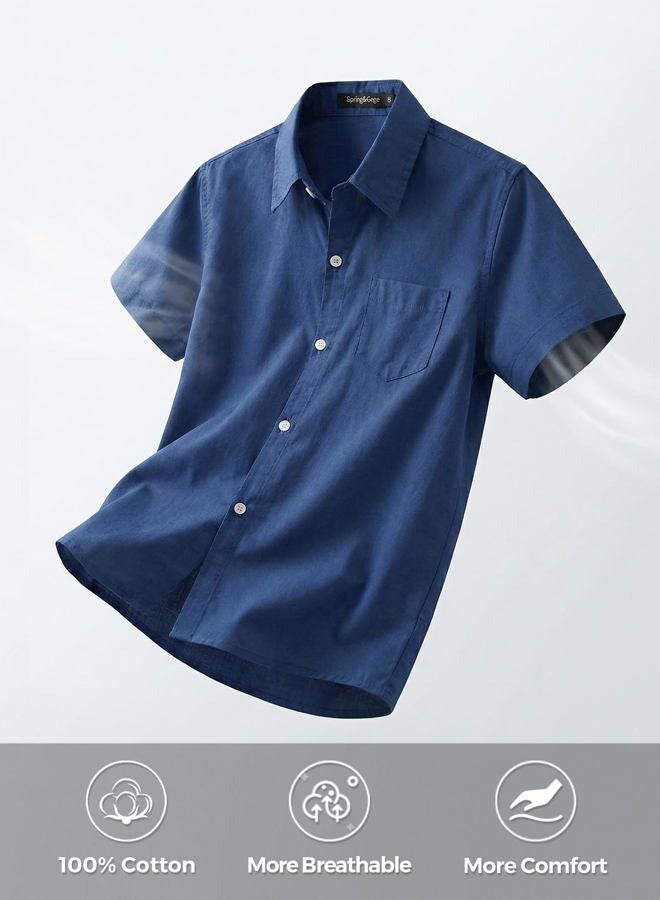 Spring&Gege Boys' Short Sleeve Dress Shirts Formal Uniform Woven Solid, Navy Blue, 9-10 Years - Image 5