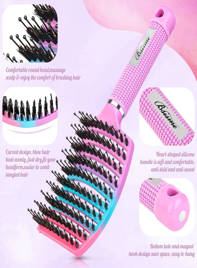 Bsisme Boar Bristle Hair Brush Curved Vented Detangler Brush Faster Blow Drying, Paddle Detangling Brush for Women Men Kids Wet Dry Long Curly Thick Straight Hair, Make Hair Shiny and Healthier(Purple+Green) - Image 2
