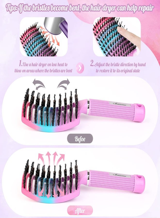 Bsisme Boar Bristle Hair Brush Curved Vented Detangler Brush Faster Blow Drying, Paddle Detangling Brush for Women Men Kids Wet Dry Long Curly Thick Straight Hair, Make Hair Shiny and Healthier(Purple+Green) - Image 3
