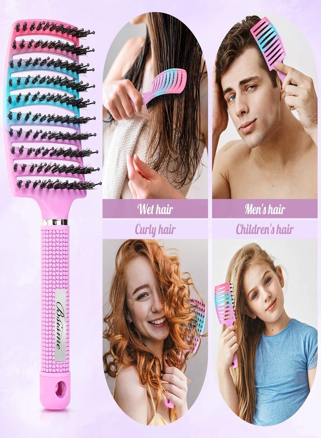 Bsisme Boar Bristle Hair Brush Curved Vented Detangler Brush Faster Blow Drying, Paddle Detangling Brush for Women Men Kids Wet Dry Long Curly Thick Straight Hair, Make Hair Shiny and Healthier(Purple+Green) - Image 5