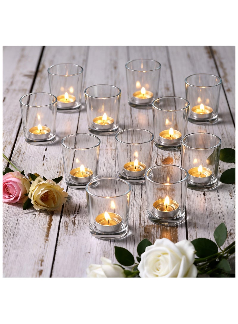 SKYLINK 12Pack Glass Votive Candle Holders, Clear Tealight Candle Holders Thick Base Candle Cups for Weddings, Table Centerpieces, Home Decor & DIY Candles - Image 1