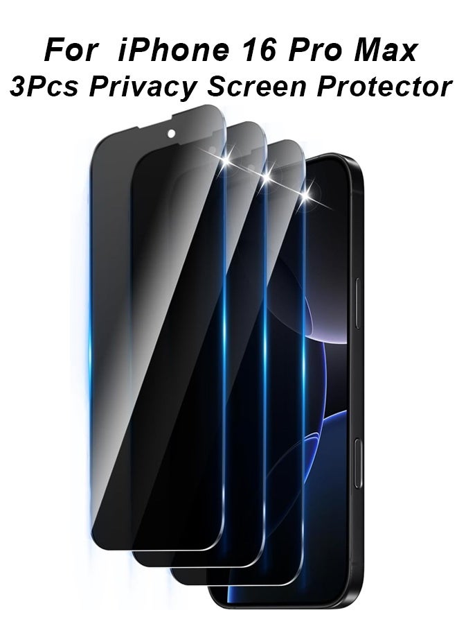3 Pack Privacy Screen Protector Designed for iPhone 16 Pro Max, Full Coverage Anti-Spy Tempered Glass Film, 9H Hardness, Anti-Fingerprint ,Bubble Free - Image 1