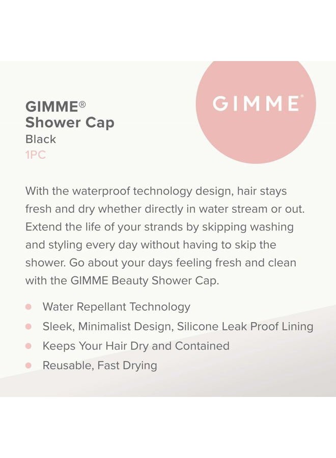 Gimme Beauty - Lined Shower Cap for Women and Men - Sleek Waterproof Shower Cap for Long Hair or Dry Styles - Reusable & Fast Drying with a Silicone Leak Proof Lining - Black (1 Count) - Image 2