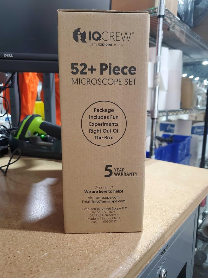 AmScope مجموعة ميكروسكوب STEM للمبتدئين 52 قطعة 120X-1200X مع ميكروسكوب هيكل معدني، شرائح بلاستيكية، ضوء LED وصندوق حمل (M30-ABS-KT2-W)، أبيض - Image 5