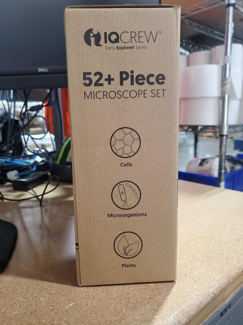 AmScope مجموعة ميكروسكوب STEM للمبتدئين 52 قطعة 120X-1200X مع ميكروسكوب هيكل معدني، شرائح بلاستيكية، ضوء LED وصندوق حمل (M30-ABS-KT2-W)، أبيض - Image 4