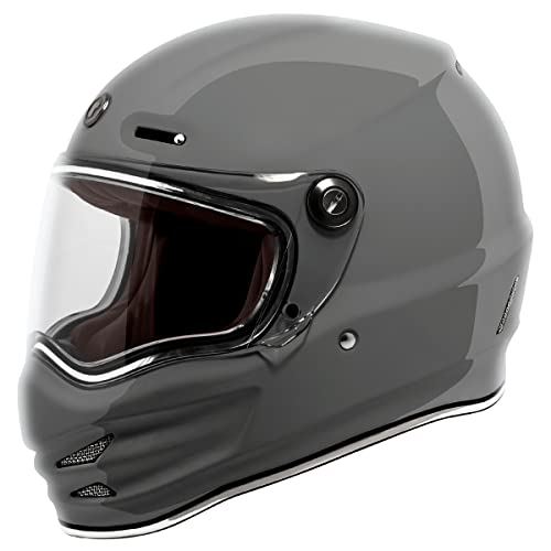TORC T9 Full Face Retro Motorcycle Helmet DOT&ECE Approved, Gloss Grey, Small - Image 1
