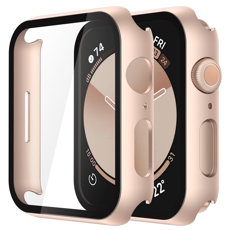 Misxi 2 Pack Tempered Glass Case Compatible for Apple Watch SE 3 (2025) SE 2 SE Series 6 Series 5 Series 4 44mm, Hard PC Screen Protector Protection Cover for iWatch, 1 Rose Gold + 1 Transparent - Image 1