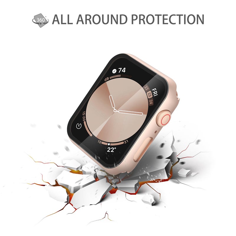 Misxi 2 Pack Tempered Glass Case Compatible for Apple Watch SE 3 (2025) SE 2 SE Series 6 Series 5 Series 4 44mm, Hard PC Screen Protector Protection Cover for iWatch, 1 Rose Gold + 1 Transparent - Image 5
