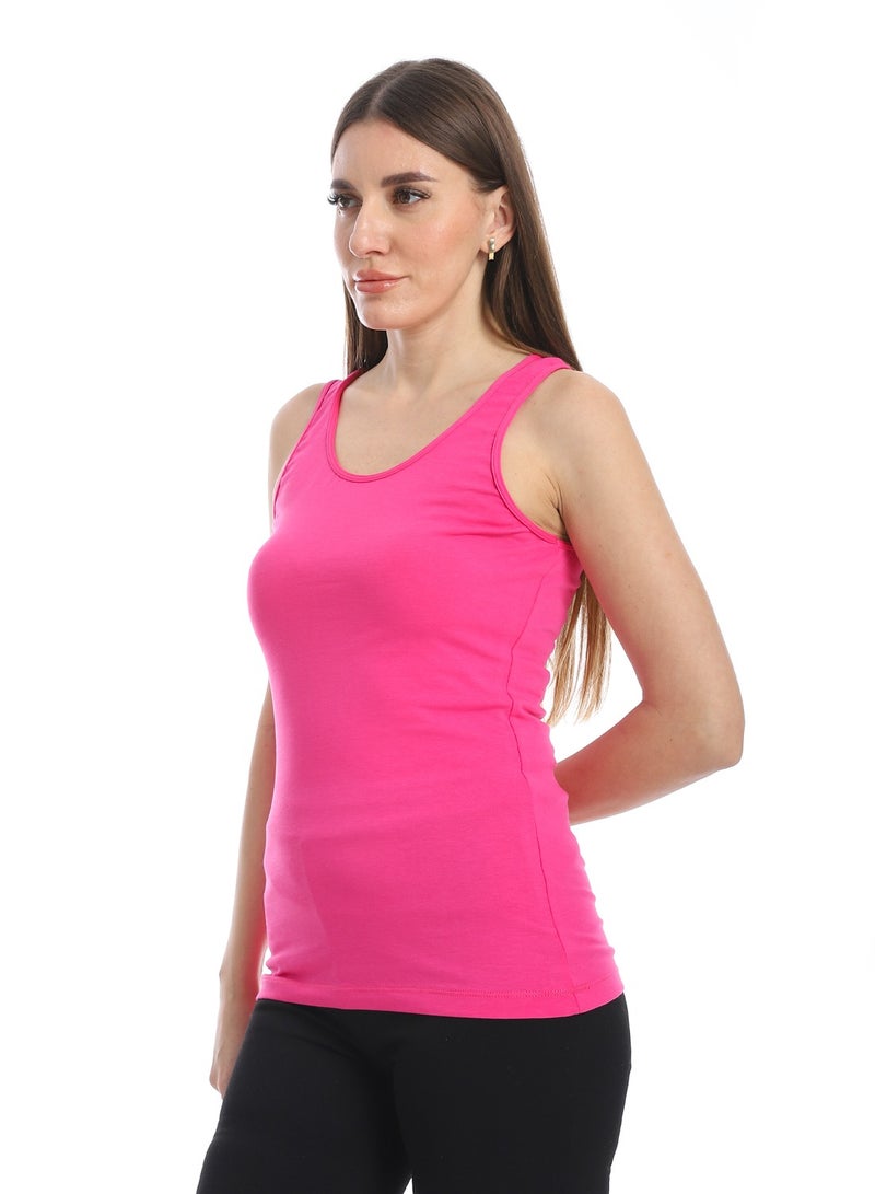 Andora Cotton Basic Plain Tank Top_Fuchsia - Image 2