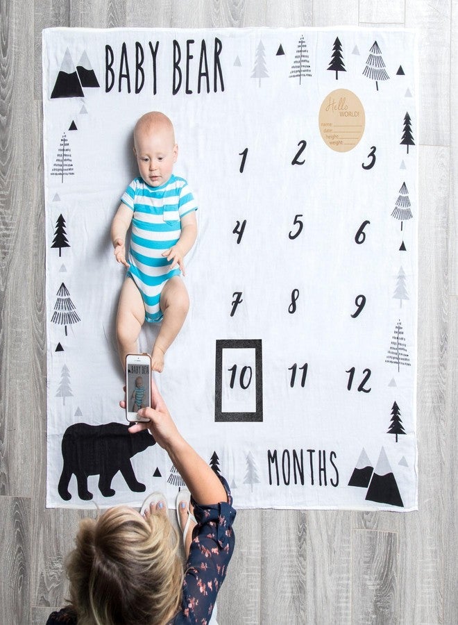 Pondering Pine Organic Baby Monthly Milestone Blanket Boy - Baby Bear Blanket Months with Frame and Newborn Announcement Disc - Baby Boy Age Blanket for 1-12 Month Milestones, 47”x47” - Image 4