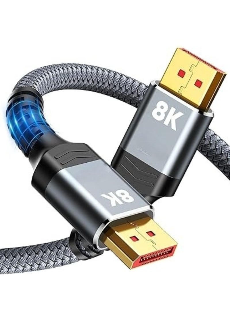 HDMI cable Cable (2M) – 8K@60Hz, 4K@144Hz, 2K@240Hz – 32.4Gbps High-Speed DP to DP Cable with DSC 1.2, FreeSync Support – Compatible with Gaming Monitors, Laptops, PCs, TVs – Aluminum Alloy & Nylon Braided  - Image 1