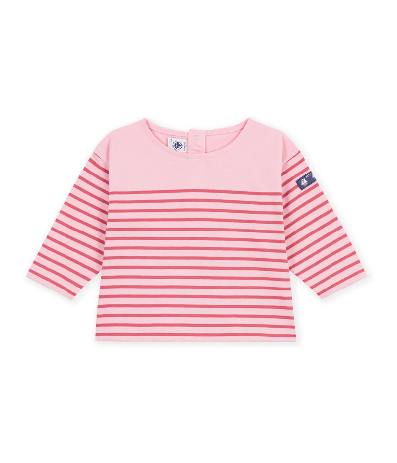 Petit Bateau Babies' Long-Sleeved Stripy Cotton T-Shirt.