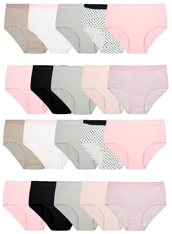 FRUIT OF THE LOOM Fruit of the Loom Girls' Tag Free Cotton Brief Underwear Multipacks, Brief-20 Pack-Black/Pink/Grey, 12  - Image 1