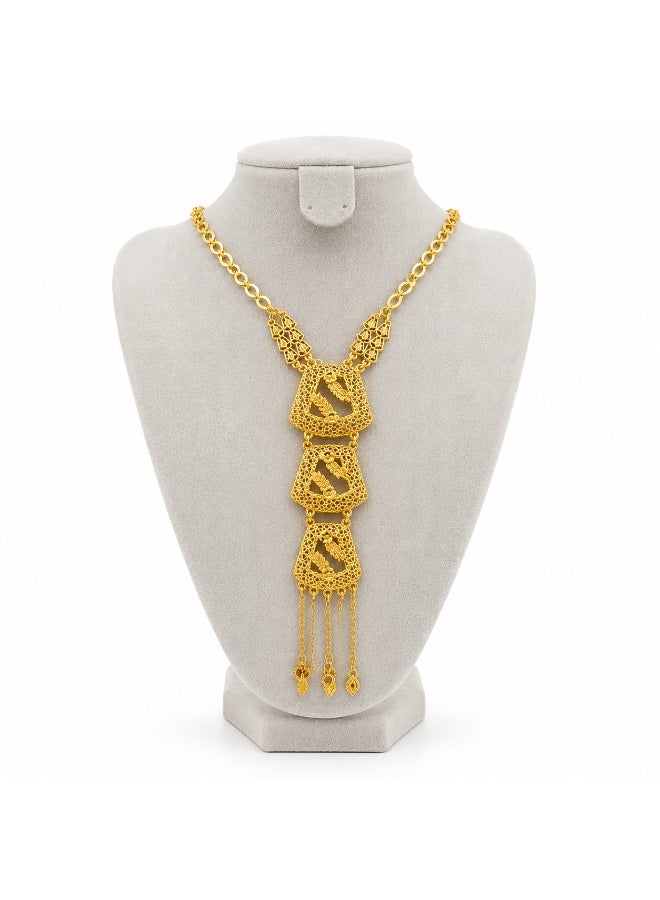 Women’s Gold-Tone Geometric Openwork Statement Necklace with Chain Tassels