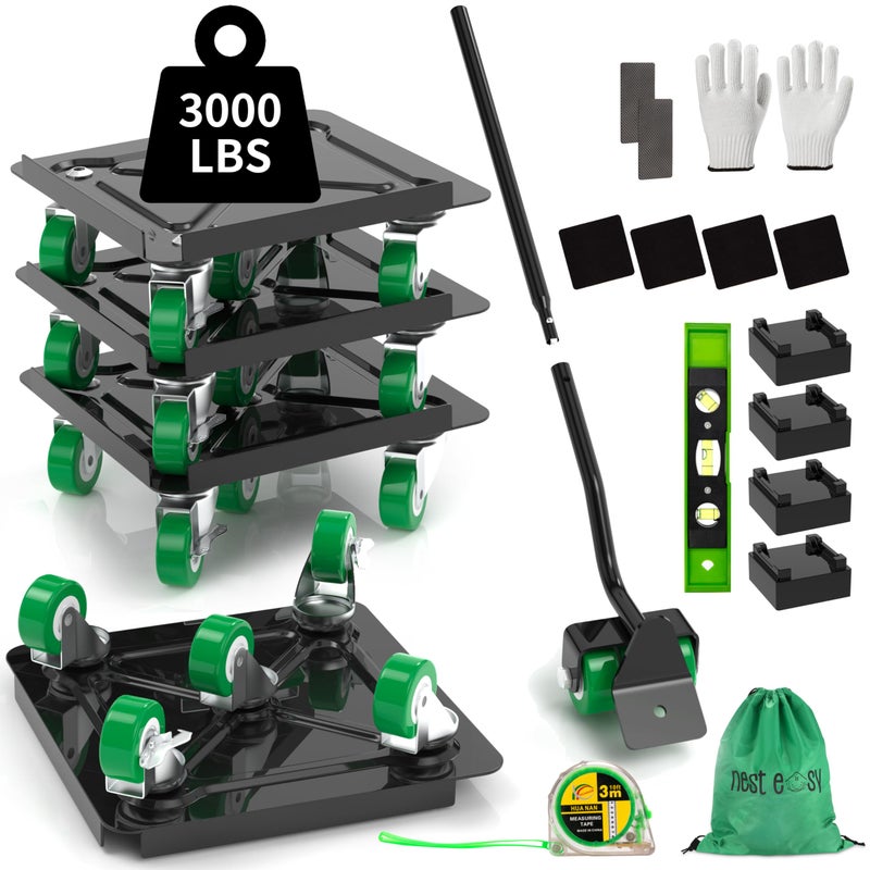 NEST EASY Heavy Duty Furniture Dolly 360Â° Rotating 5 Wheels, Alloy Steel Furniture Movers Up to 3000 lbs/1360 Kg Load Capacity with Measure Tape and Leveler (5.3x5.3 in) - Image 1