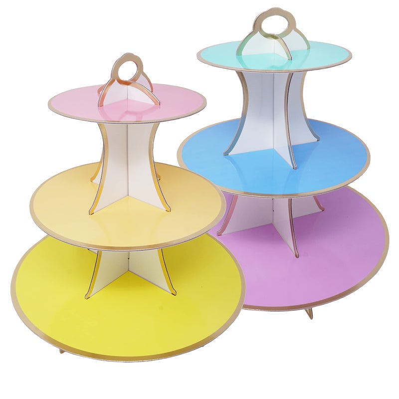 Chloe Elizabeth 3Tier Dessert  Cupcake Decorative Serving Tray Stand for Birthdays and All Themed Parties  Events 2 Serving Towers Per Pack Pastel Rainbow