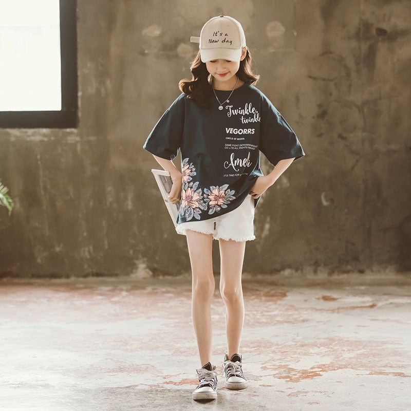 Girls Short-Sleeved T-Shirt 2024 Summer Children'S Clothing For Older Children Korean Cartoon Print Loose Top Western Style T-Shirt - Image 4