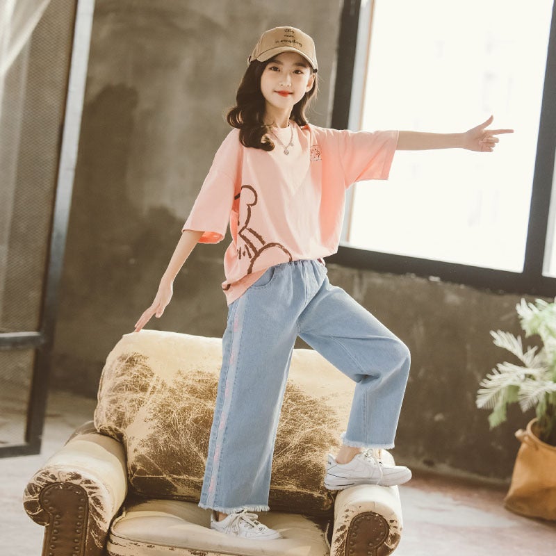Girls Short-Sleeved T-Shirt 2024 Summer Children'S Clothing For Older Children Korean Cartoon Print Loose Top Western Style T-Shirt - Image 5