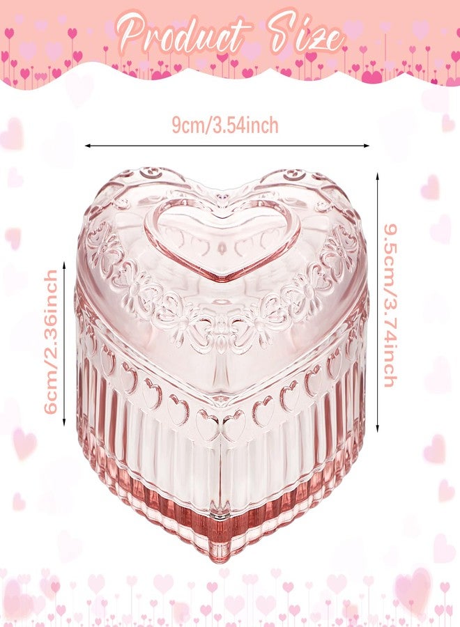 Ferreve 12 Pcs Crystal Glass Heart Shaped Storage Box Glass Jewelry Box Embossed Vintage Jewelry Box for Ring Earring Trinkets Women Gift, 3.74''L x 3.54''W x 2.36''H (Pink) - Image 3