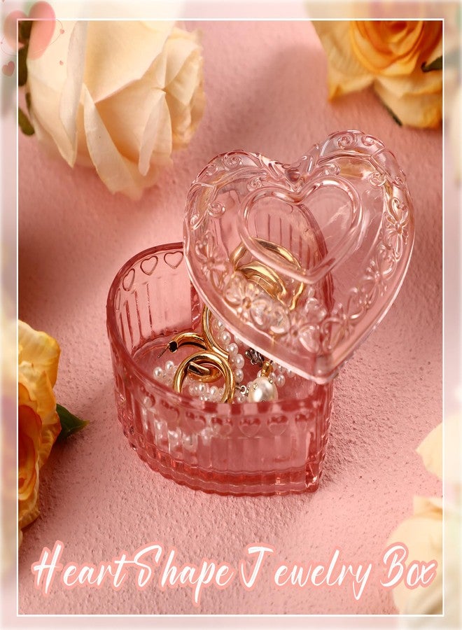 Ferreve 12 Pcs Crystal Glass Heart Shaped Storage Box Glass Jewelry Box Embossed Vintage Jewelry Box for Ring Earring Trinkets Women Gift, 3.74''L x 3.54''W x 2.36''H (Pink) - Image 4