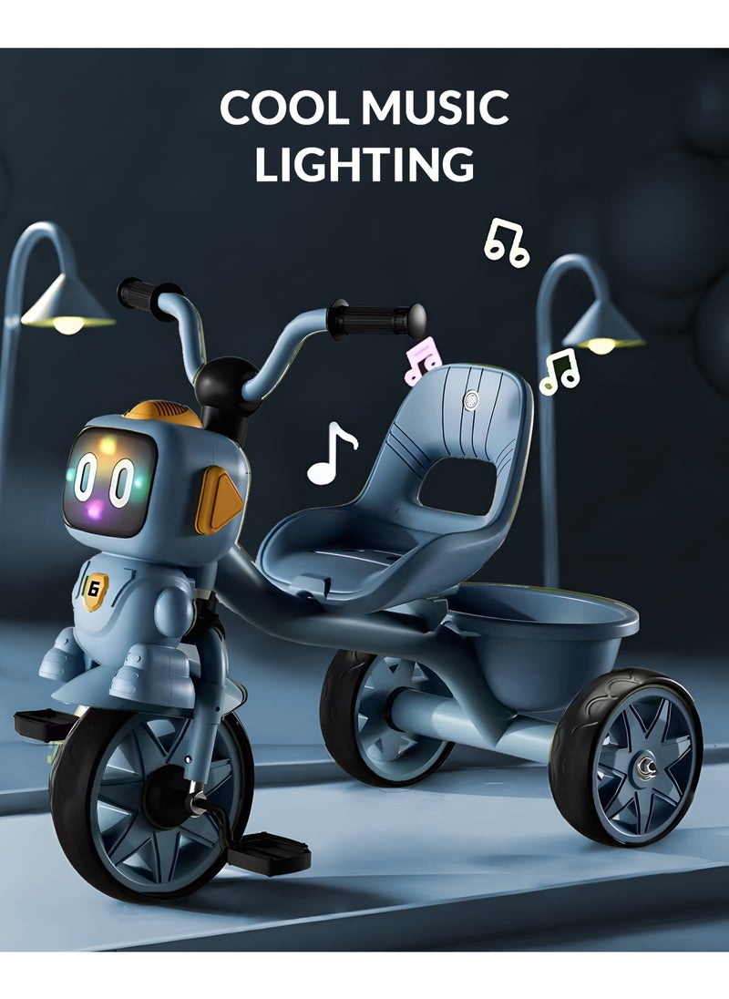 MarkedOne Toddler Toys Tricycle for Kids 2-5 Years - Balance Bike with Light & Music, Strong Steel Frame, Kids Tricycle with 3 Wheels & Back Storage Basket - Perfect Ride-On Toy for Boys & Girls Blue  - Image 2