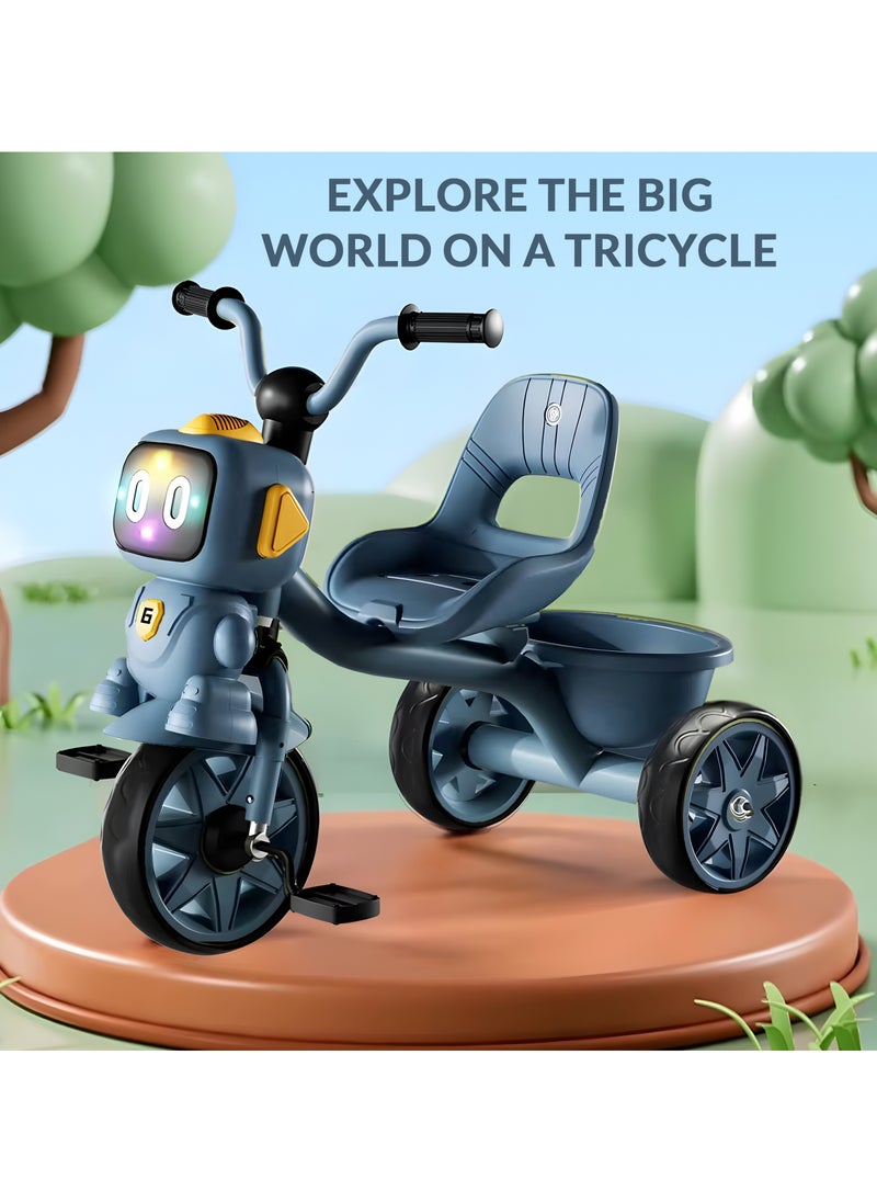 MarkedOne Toddler Toys Tricycle for Kids 2-5 Years - Balance Bike with Light & Music, Strong Steel Frame, Kids Tricycle with 3 Wheels & Back Storage Basket - Perfect Ride-On Toy for Boys & Girls Blue  - Image 4