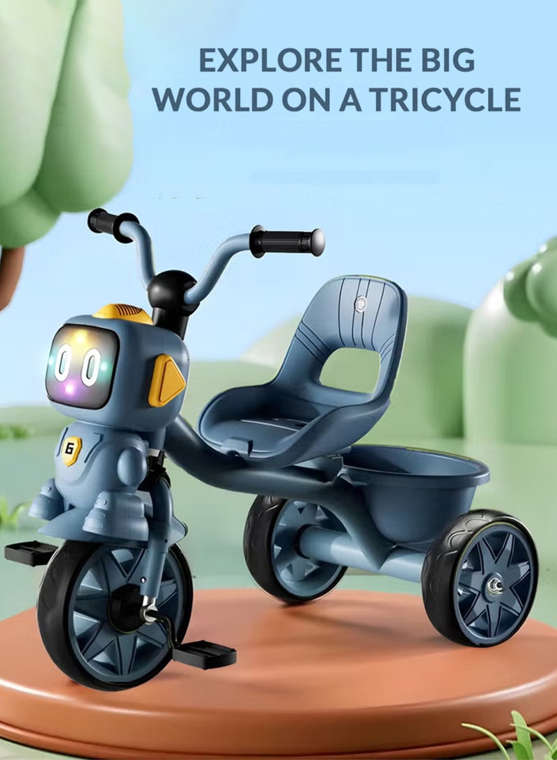 MarkedOne Toddler Toys Tricycle for Kids 3+ Years - Kids Trikes  with Light & Music, Strong Steel Frame, Kids Tricycle with 3 Wheels & Back Storage Basket - Perfect Ride-On Toy for Boys & Girls (Sky Blue) - Image 4