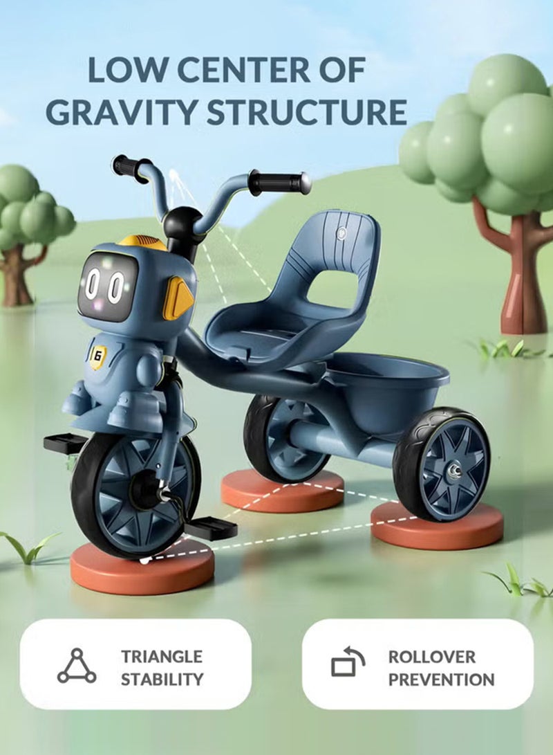 MarkedOne Toddler Toys Tricycle for Kids 3+ Years - Kids Trikes  with Light & Music, Strong Steel Frame, Kids Tricycle with 3 Wheels & Back Storage Basket - Perfect Ride-On Toy for Boys & Girls (Sky Blue) - Image 5