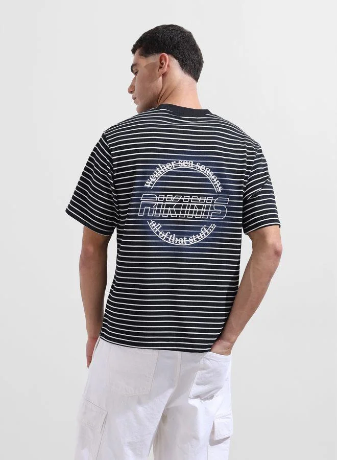 The Indian Garage Co Men Relaxed Fit Striped Crew Neck Half Sleeves T-Shirt