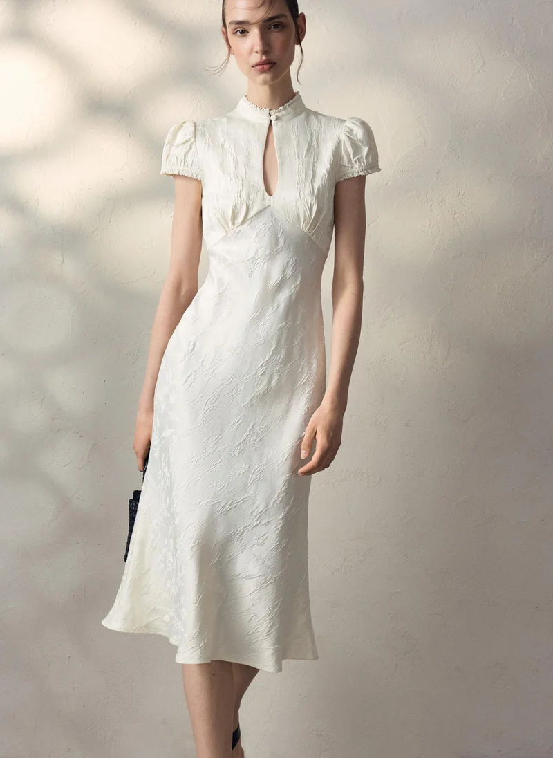 Viscose midi dress with textured pattern