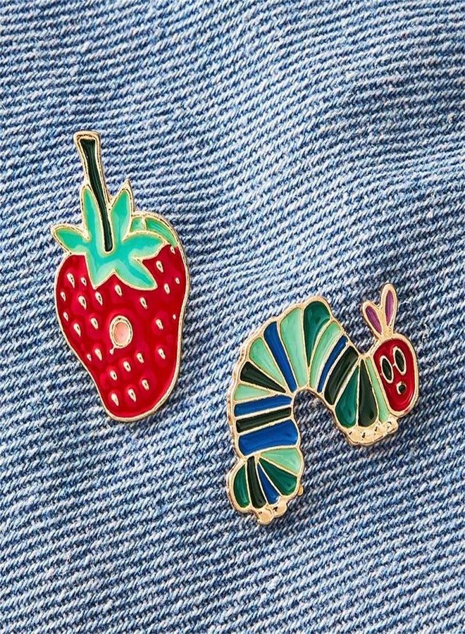 RLHRNDE 2 Pcs Hungry Caterpillar Strawberry Brooch Pins for Educators Backpack Clothes Hat Accessories Cute Pin Set for Women Aesthetic Gifts (Caterpillar) - Image 2