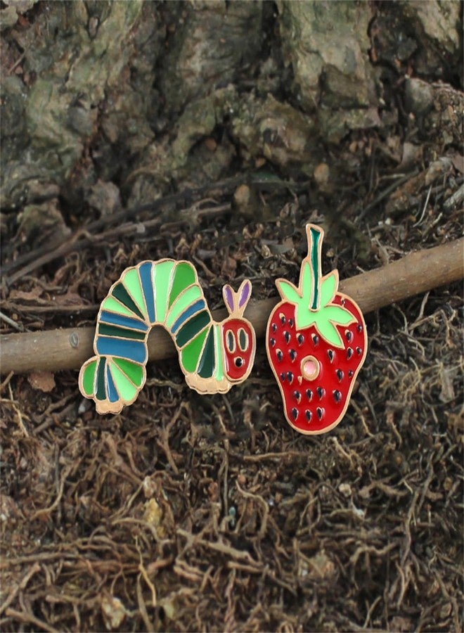 RLHRNDE 2 Pcs Hungry Caterpillar Strawberry Brooch Pins for Educators Backpack Clothes Hat Accessories Cute Pin Set for Women Aesthetic Gifts (Caterpillar) - Image 5