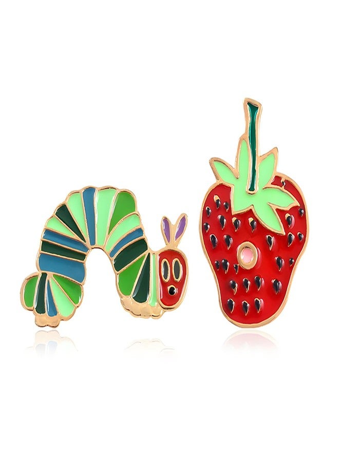 RLHRNDE 2 Pcs Hungry Caterpillar Strawberry Brooch Pins for Educators Backpack Clothes Hat Accessories Cute Pin Set for Women Aesthetic Gifts (Caterpillar) - Image 1