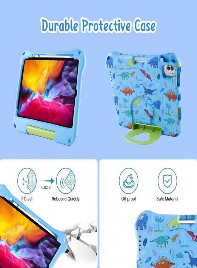 متوافق مع iPad 11 وA16 وiPad 10 والجيل العاشر والحادي عشر، غطاء تابلت بتصميم ديناصور للأطفال، خفيف الوزن، مصنوع من مادة EVA، مناسب للأطفال، مزود بمقبض وحامل، مقاوم للصدمات، لون أزرق - Image 5