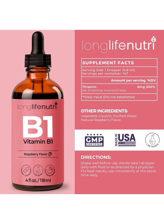 LongLifeNutri Vitamin B1 Liquid Drops - Thiamine Mononitrate Organic Supplement for Energy and Nerve Health, Fast Absorption, 4 FL OZ, 5-Month Supply, Lab Tested, Made in USA - Image 2