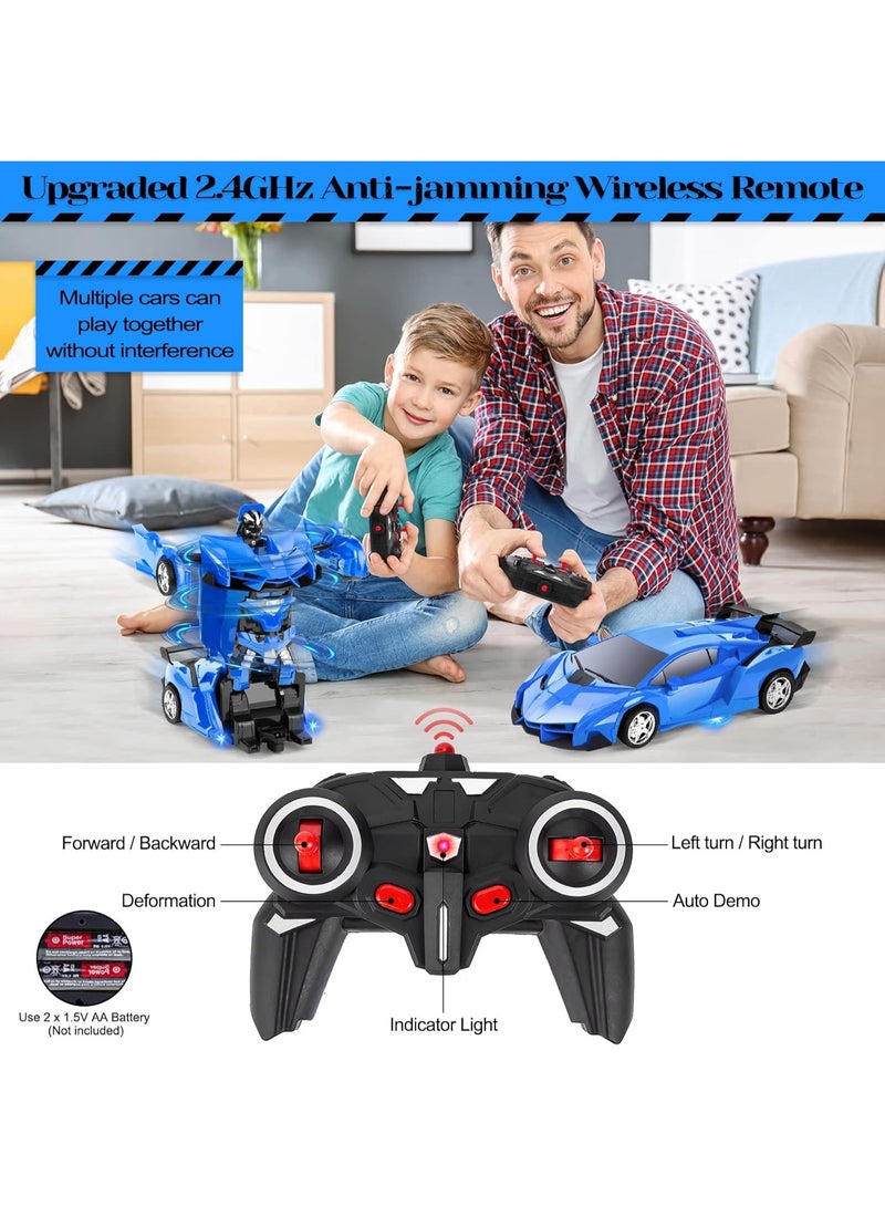 سيارة التحكم عن بعد للفتيان سيارة روبوت التحكم عن بعد RC لعبة السيارة لعبة المحول لمدة 3-12 سنة طفل 1: 18 مقياس RC سباق سيارة أزرق - Image 2
