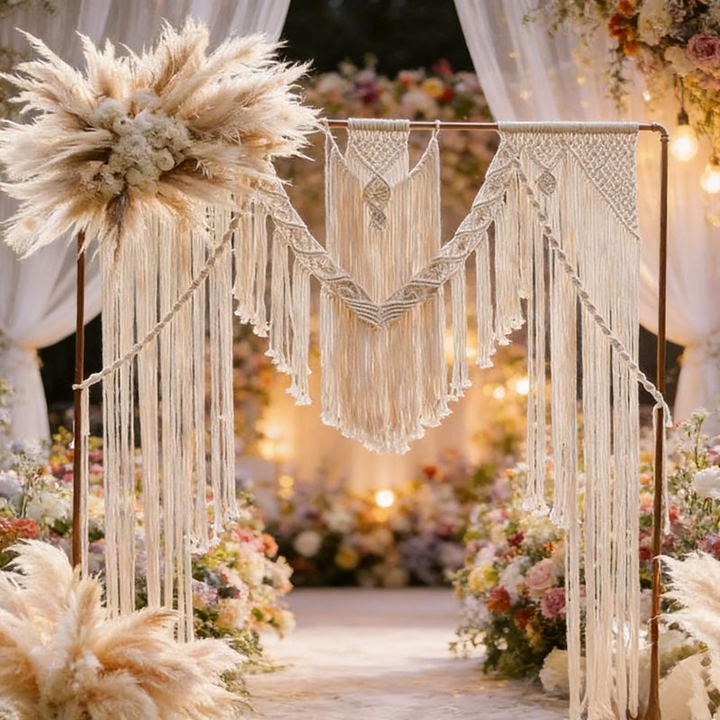 M MANUAL Boho Chic Macrame Curtain & Macrame Arch Bohemian Macrame Wedding Backdrop Decor Home Geometric Fiber Art Decor 59''W*78''L - Image 2