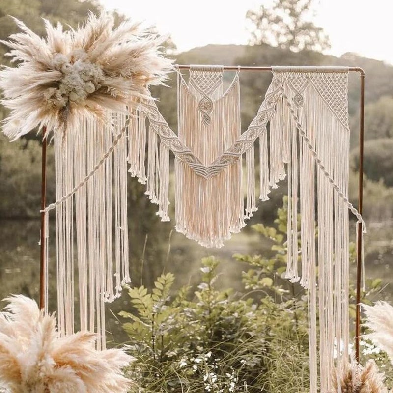 M MANUAL Boho Chic Macrame Curtain & Macrame Arch Bohemian Macrame Wedding Backdrop Decor Home Geometric Fiber Art Decor 59''W*78''L - Image 1