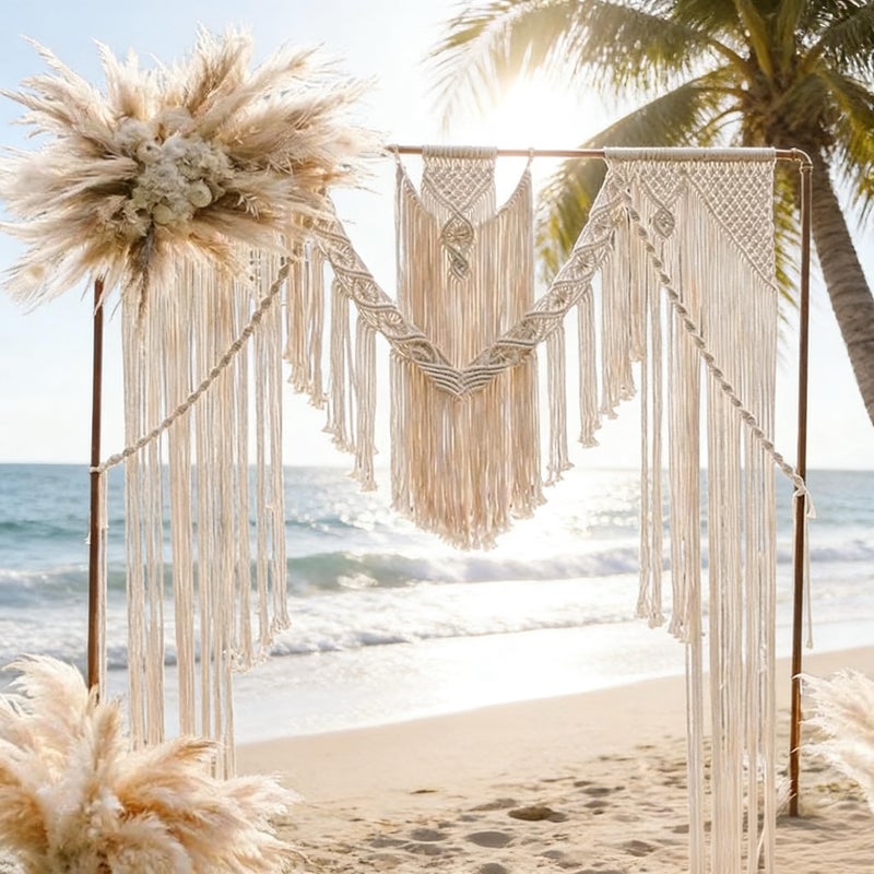 M MANUAL Boho Chic Macrame Curtain & Macrame Arch Bohemian Macrame Wedding Backdrop Decor Home Geometric Fiber Art Decor 59''W*78''L - Image 3