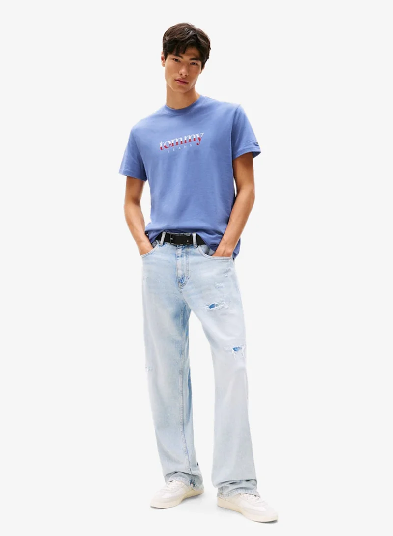 تومي جينز تيشيرت بياقة دائرية مزين بشعار العلامة التجارية