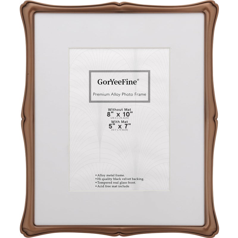 GorYeeFine 8 x 10'' Premium Alloy Bronze Finish Photo Frame with Acid Free 5x7'' Mat - Vintage Style Hi End DÃ©cor Frames 5x7'' with Velvet Back for Desktop and Wall Hanging. - Image 1