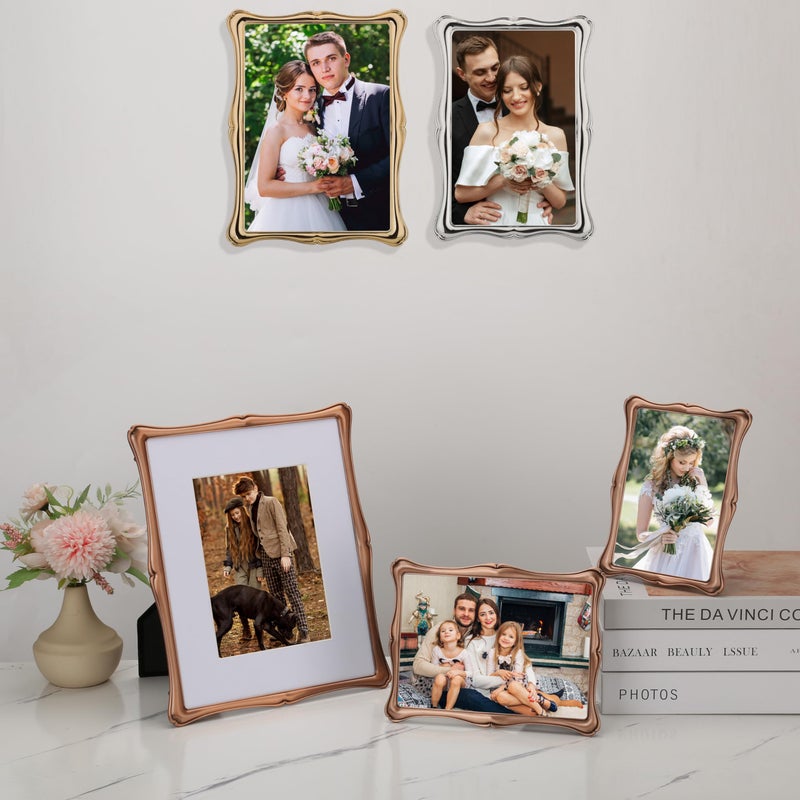 GorYeeFine 8 x 10'' Premium Alloy Bronze Finish Photo Frame with Acid Free 5x7'' Mat - Vintage Style Hi End DÃ©cor Frames 5x7'' with Velvet Back for Desktop and Wall Hanging. - Image 5