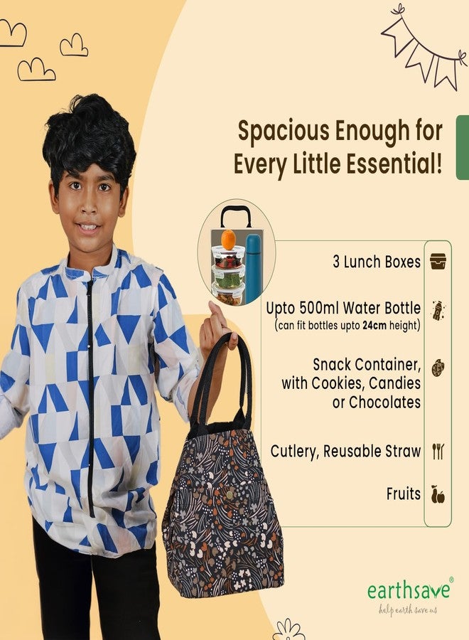 earthsave Lunch Bag for Office Women & Men | Work Lunch Bag | Tiffin Bags | Insulated Lunch Bag | Tiffin Bag for Kids (Cross Way Brown). - Image 3
