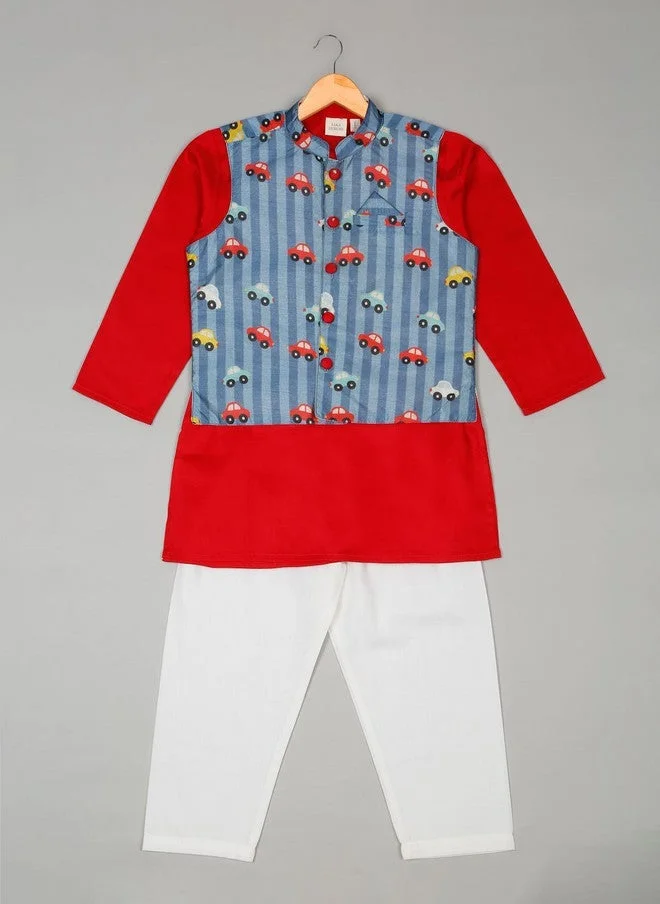 Saka Designs Boys Red Kurta with White Pyjamas