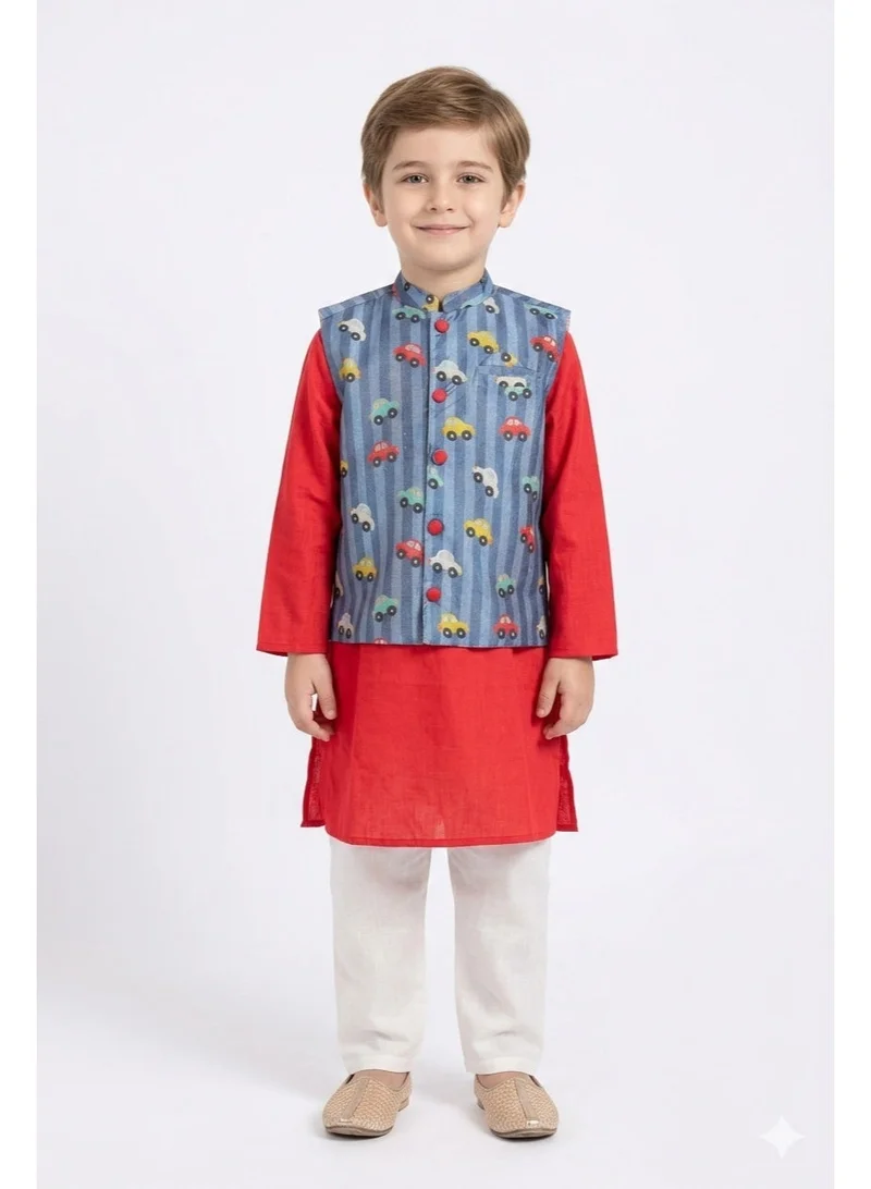 Saka Designs Boys Red Kurta with White Pyjamas