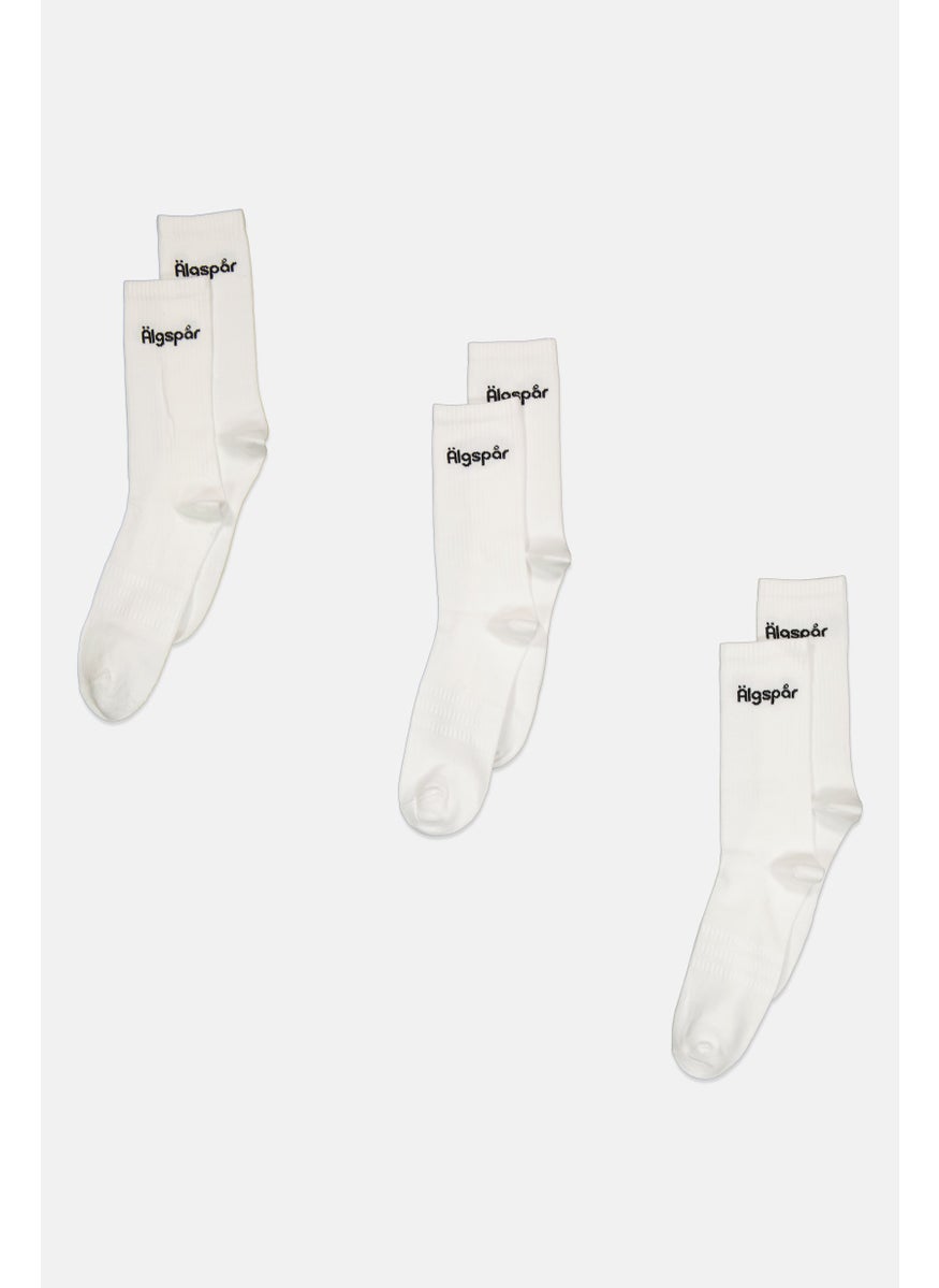 Algspar Men 3 Pairs Brand Logo Non Terry Crew Socks, White  - Image 1