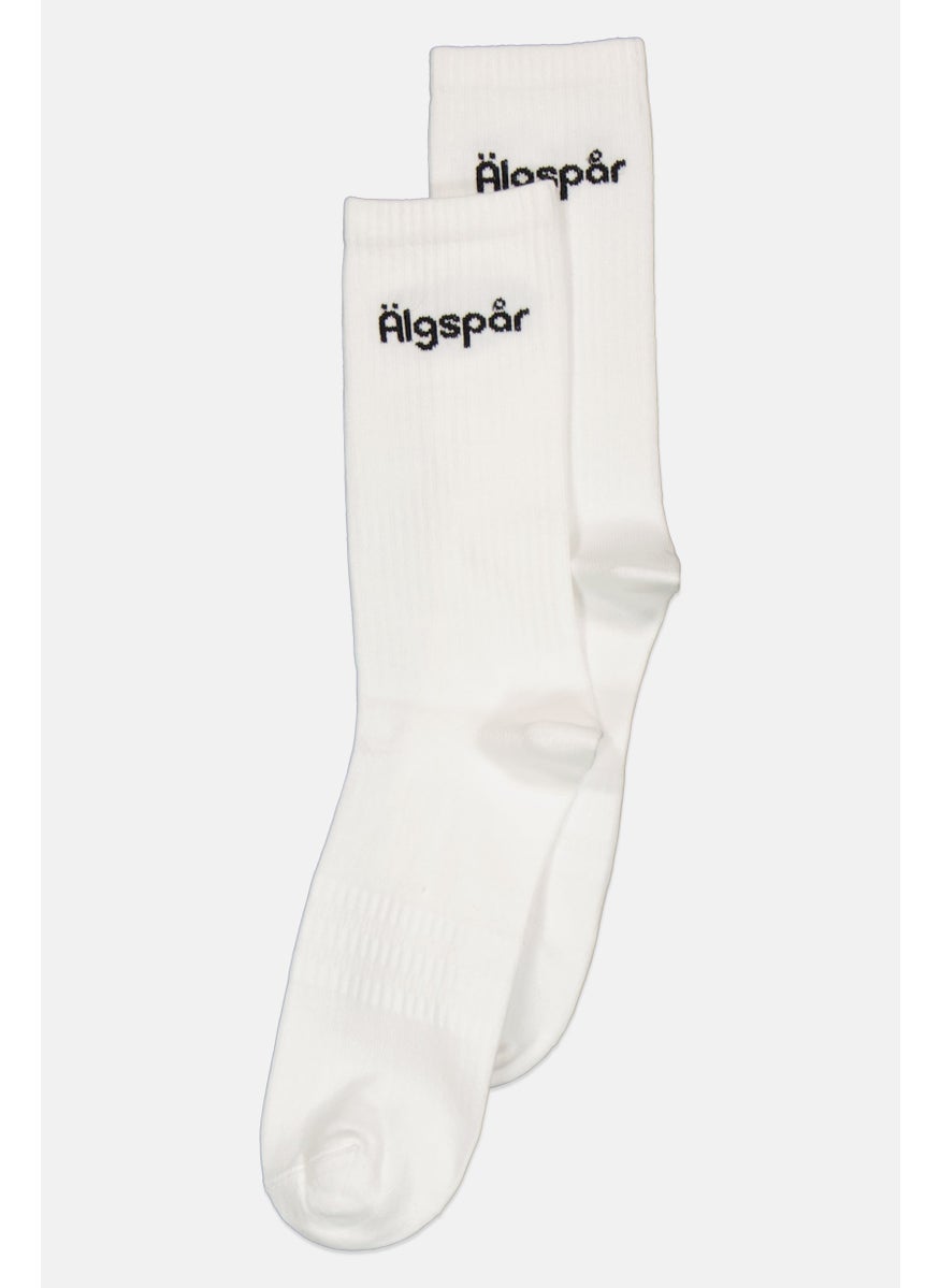 Algspar Men 3 Pairs Brand Logo Non Terry Crew Socks, White  - Image 2